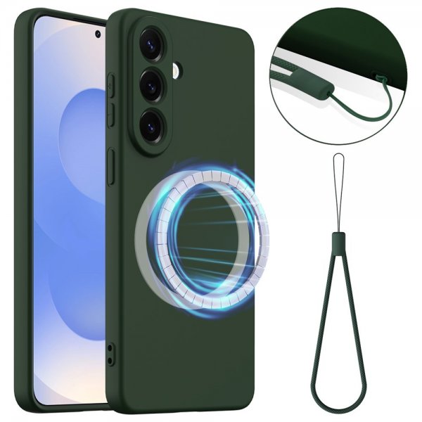 Samsung Galaxy A57 Kuori rannehihnalla, silikoninen MagSafe, vihreä