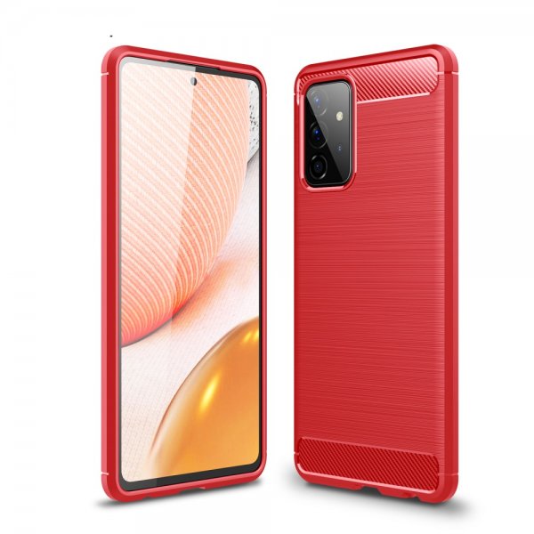 Samsung Galaxy A72 Kuori Harjattu Hiilikuitukuvio Punainen