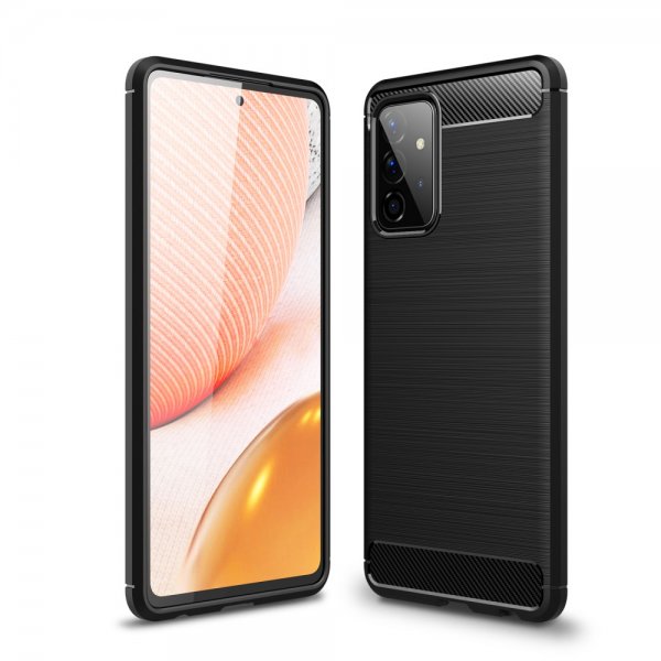 Samsung Galaxy A72 -kuori, harjattu hiilikuitukuvio, musta