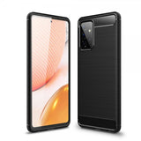 Samsung Galaxy A72 -kuori, harjattu hiilikuitukuvio, musta