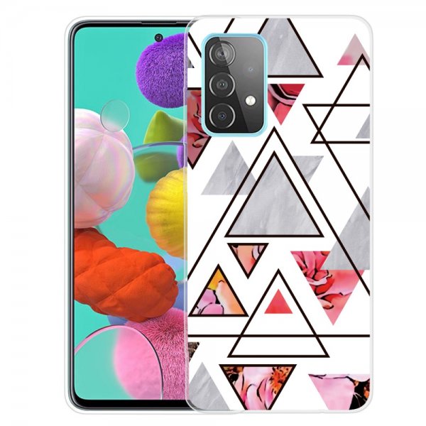 Samsung Galaxy A72 -kuori, marmorikuvioiset kolmiot kukkakuviolla