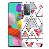 Samsung Galaxy A72 -kuori, marmorikuvioiset kolmiot kukkakuviolla