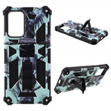 Samsung Galaxy A72 -suojakuori metallilevyllä, jalustatoiminnolla, vaaleansininen camouflage