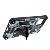 Samsung Galaxy A72 -suojakuori metallilevyllä, jalustatoiminnolla, vaaleansininen camouflage