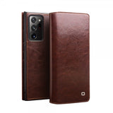 Qialino Samsung Galaxy Note 20 Ultra -kotelo, aitoa nahkaa, ruskea