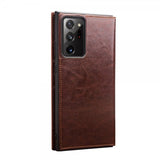 Qialino Samsung Galaxy Note 20 Ultra -kotelo, aitoa nahkaa, ruskea