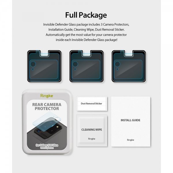 Ringke Samsung Galaxy S20 Ultra Kameran suojalasi Camera Protector Glass 3-pakkaus