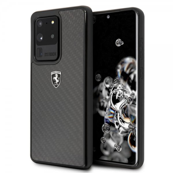Ferrari Samsung Galaxy S20 Ultra -suojakuori, hiilikuitukuvioitu, musta