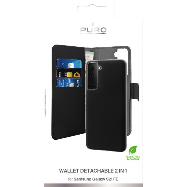 Puro Samsung Galaxy S21 FE Wallet Detachable 2-in-1 Suojakotelo Musta