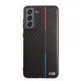 BMW Samsung Galaxy S21 FE Kuori Triangle Pattern & Tricolor Stripe Musta