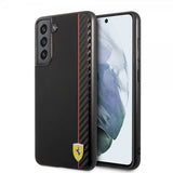 Ferrari Samsung Galaxy S21 FE Kuori Vertical Stripe Metallilogo Musta