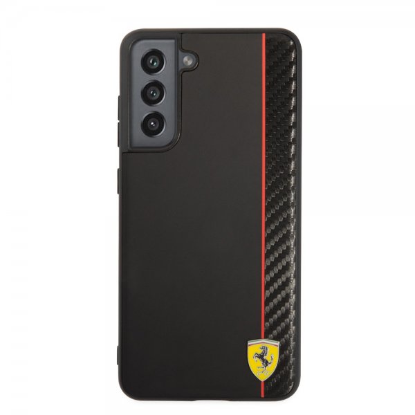 Ferrari Samsung Galaxy S21 FE Kuori Vertical Stripe Metallilogo Musta