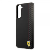Ferrari Samsung Galaxy S21 FE Kuori Vertical Stripe Metallilogo Musta