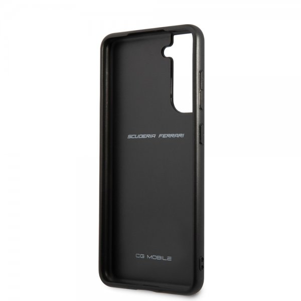 Ferrari Samsung Galaxy S21 FE Kuori Vertical Stripe Metallilogo Musta