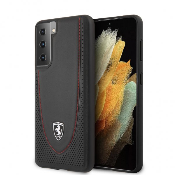 Ferrari Samsung Galaxy S21 Plus -kuori, logo, rei'itetty, musta