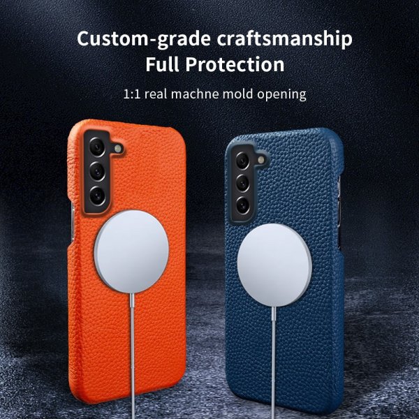 Samsung Galaxy S21 Kuori Aitoa Nahkaa MagSafe Pinkki