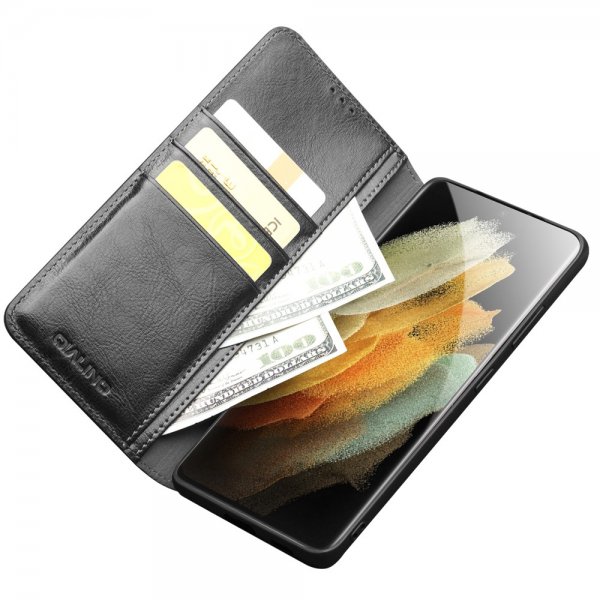 Qialino Samsung Galaxy S21 Ultra Kotelo Aitoa Nahkaa Musta