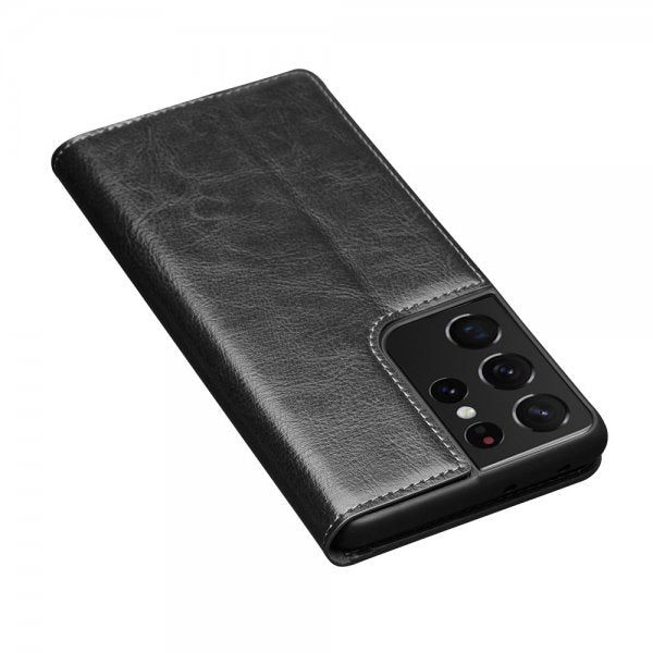 Qialino Samsung Galaxy S21 Ultra Kotelo Aitoa Nahkaa Musta