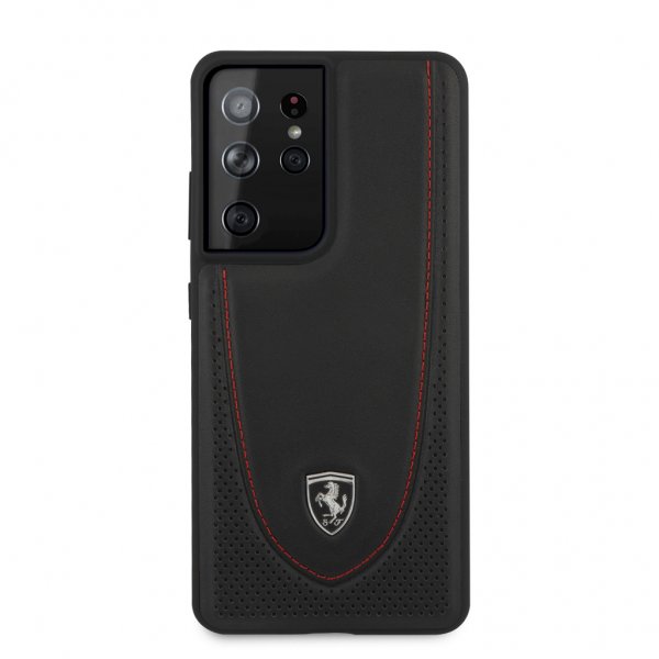 Ferrari Samsung Galaxy S21 Ultra -kotelo, rei'itetty, musta (logo)