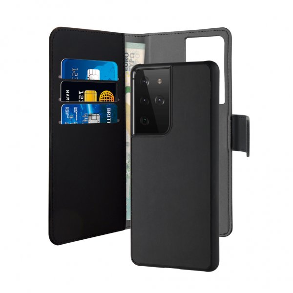 Puro Samsung Galaxy S21 Ultra Suojakotelo Wallet Detachable 2in1 Musta