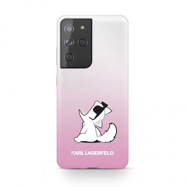 Karl Lagerfeld Samsung Galaxy S21 Ultra -suojakuori Choupette läpinäkyvä vaaleanpunainen