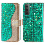 Samsung Galaxy S22 Plus Kotelo Krokotiilikuvio Glitter Vihreä