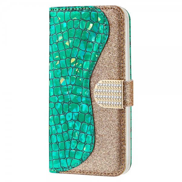 Samsung Galaxy S22 Plus Kotelo Krokotiilikuvio Glitter Vihreä