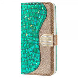 Samsung Galaxy S22 Plus Kotelo Krokotiilikuvio Glitter Vihreä