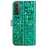 Samsung Galaxy S22 Plus Kotelo Krokotiilikuvio Glitter Vihreä