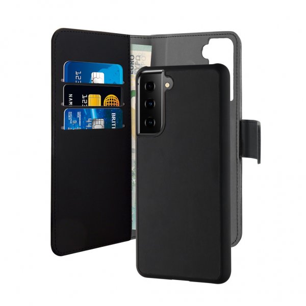 Puro Samsung Galaxy S22 Plus Kotelo Wallet Detachable 2 in 1 Musta