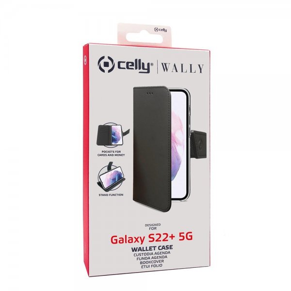 Celly Samsung Galaxy S22 Plus -suojakotelo Wally Wallet Case, musta