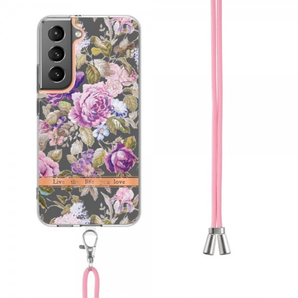 Samsung Galaxy S22 Plus Kuori Kukkakuviointi hihnalla Violetit Pionit