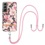 Samsung Galaxy S22 Plus -kuori, kukkakuvio, ranneke, ruusunpunainen Gardenia