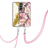 Samsung Galaxy S22 Plus -kuori, kukkakuvio, ranneke, ruusunpunainen Gardenia