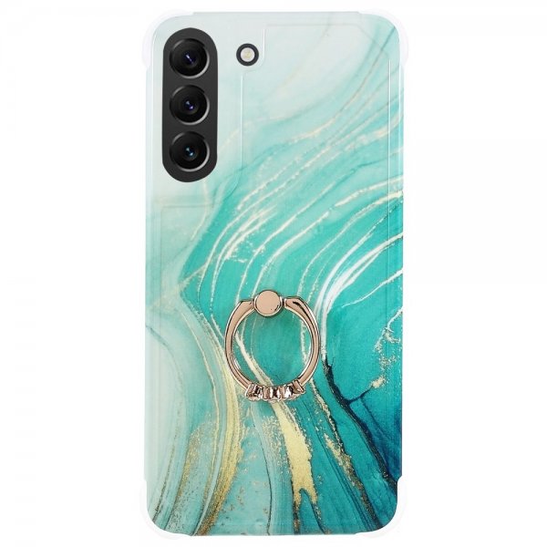 Samsung Galaxy S22 Plus kuori sormuspidikkeellä, marmorikuvio, vihreä