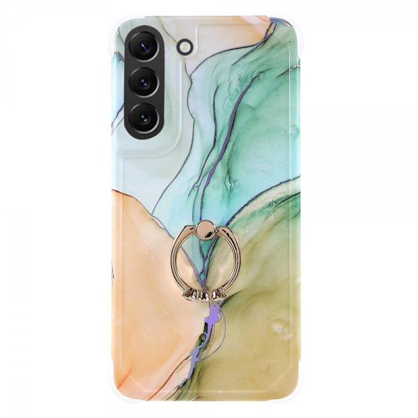 Samsung Galaxy S22 Plus kuoret sormuksella Marmorikuvio Vihreä Keltainen