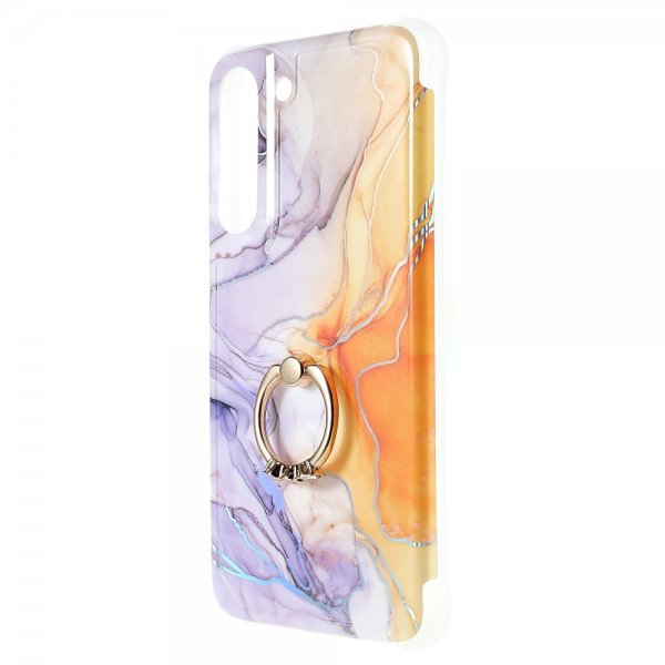 Samsung Galaxy S22 Plus Kuori Sormuksella Marmorikuvio Violetti Keltainen