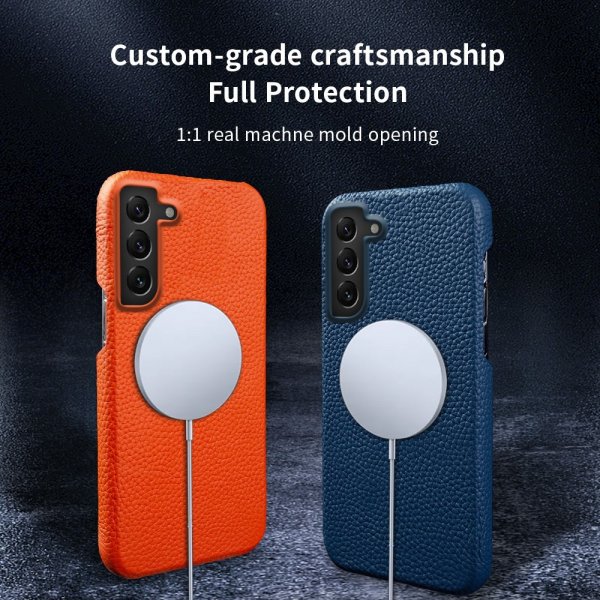 Samsung Galaxy S22 Kuori, aitoa nahkaa, MagSafe, oranssi