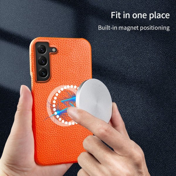 Samsung Galaxy S22 Kuori, aitoa nahkaa, MagSafe, oranssi
