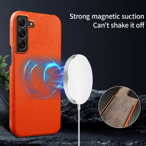 Samsung Galaxy S22 Kuori, aitoa nahkaa, MagSafe, oranssi