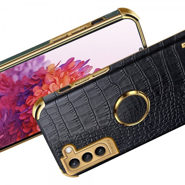 Samsung Galaxy S22 Kuori Krokotiilikuvio Sormussuojus Punainen