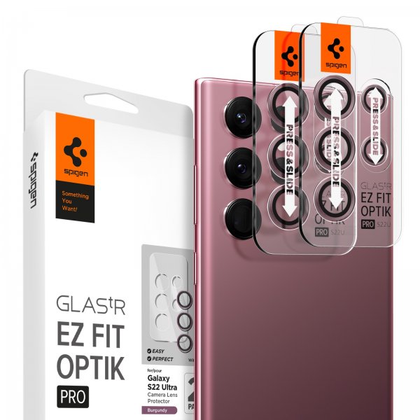 Spigen Samsung Galaxy S22 Ultra Kameranssuojaus GLAS.tR EZ Fit Optik Pro 2-pakkaus Burgundy