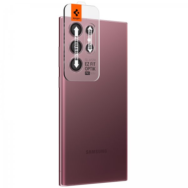 Spigen Samsung Galaxy S22 Ultra Kameranssuojaus GLAS.tR EZ Fit Optik Pro 2-pakkaus Burgundy