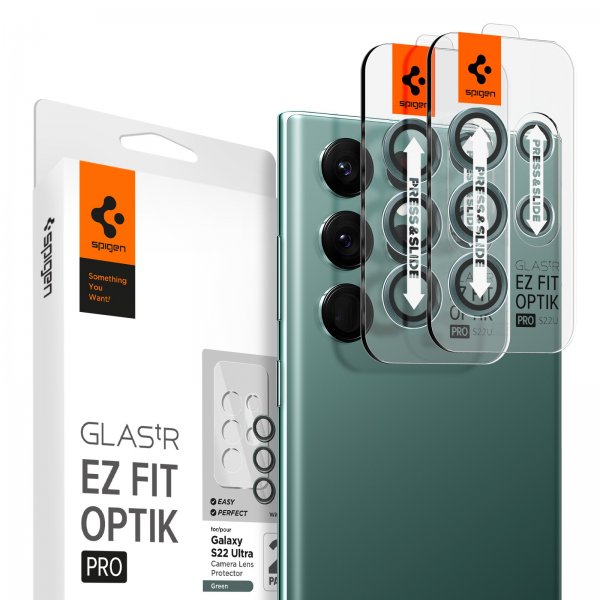 Spigen Samsung Galaxy S22 Ultra Kameranssuoja GLAS.tR EZ Fit Optik Pro 2 kpl Vihreä