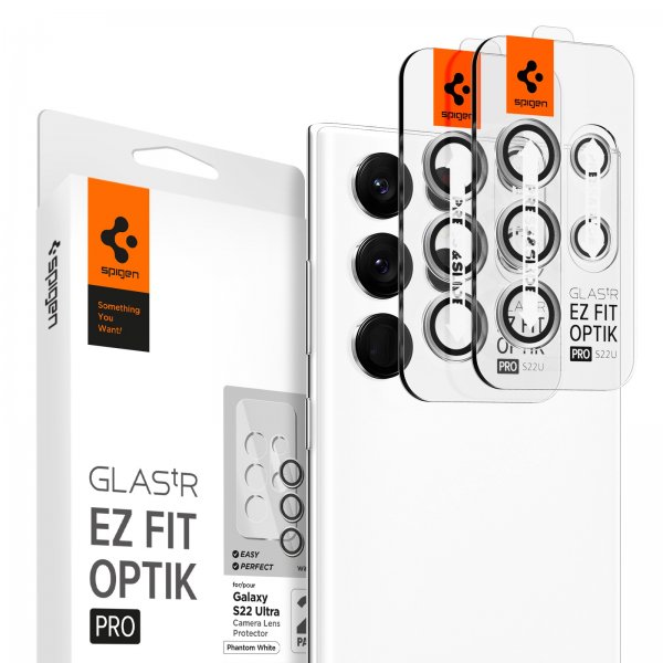 Spigen Samsung Galaxy S22 Ultra kameran suojalasi GLAS.tR EZ Fit Optik Pro 2-pack Phantom White