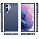 Samsung Galaxy S22 Ultra Kuoret Harjattu Hiilikuitukuvio Sininen