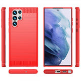 Samsung Galaxy S22 Ultra -kuori, harjattu hiilikuitukuvio, punainen