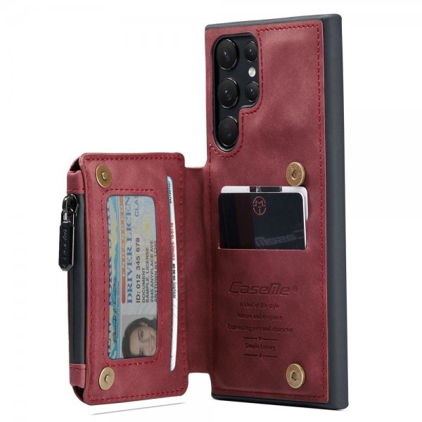 CaseMe Samsung Galaxy S22 Ultra -suojakotelo, C20, korttipaikat, vetoketju, punainen