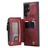 CaseMe Samsung Galaxy S22 Ultra -suojakotelo, C20, korttipaikat, vetoketju, punainen
