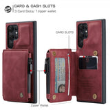 CaseMe Samsung Galaxy S22 Ultra -suojakotelo, C20, korttipaikat, vetoketju, punainen